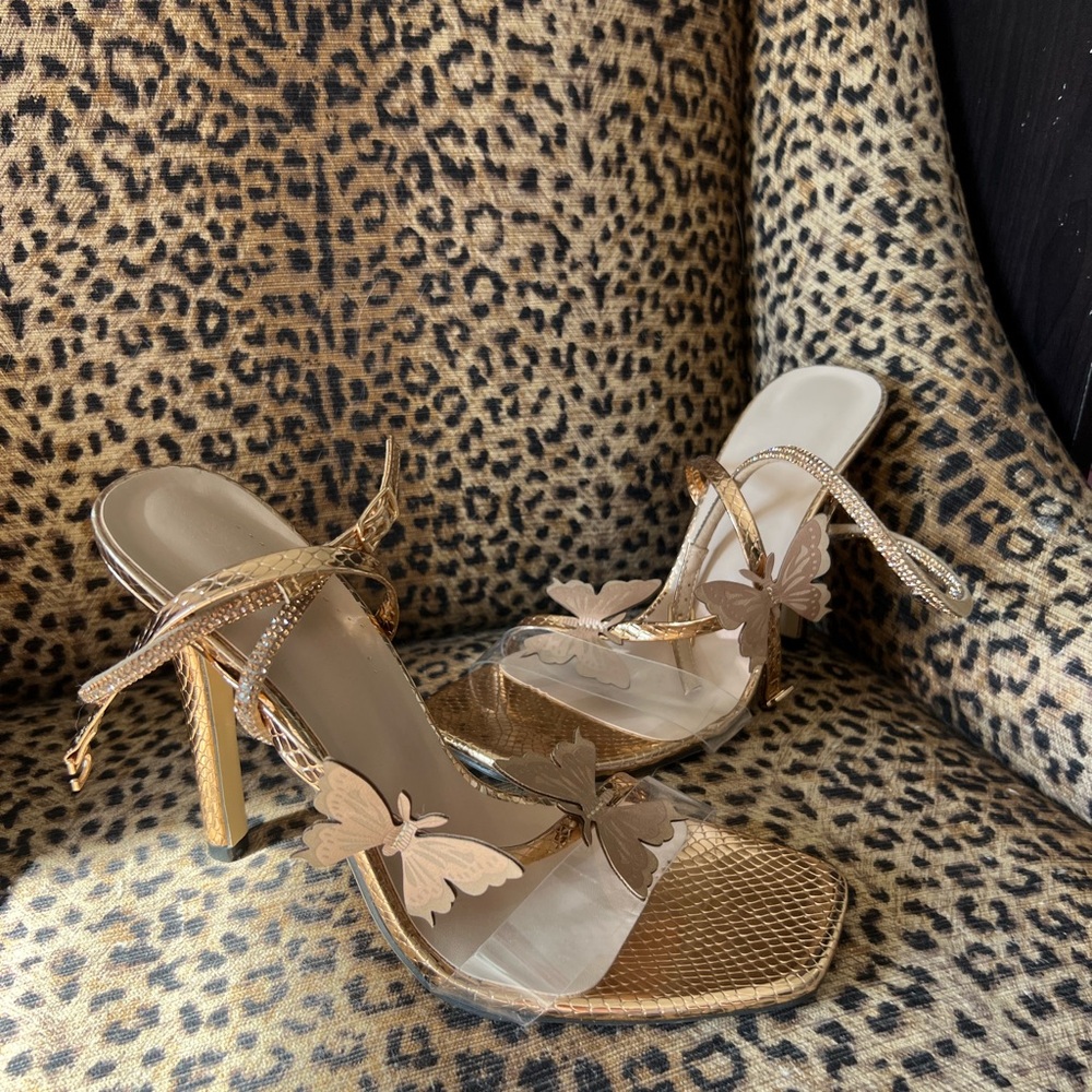 Chic Gold Butterfly Strap Heels